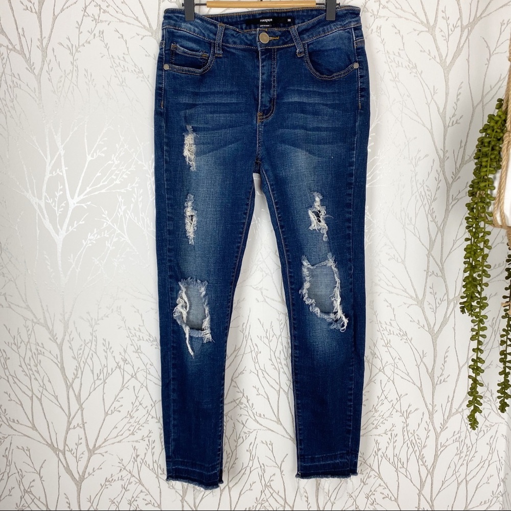 HARPER Distressed Released Hem Stretch Skinny Jean Destroyed - Picture 13 of 14